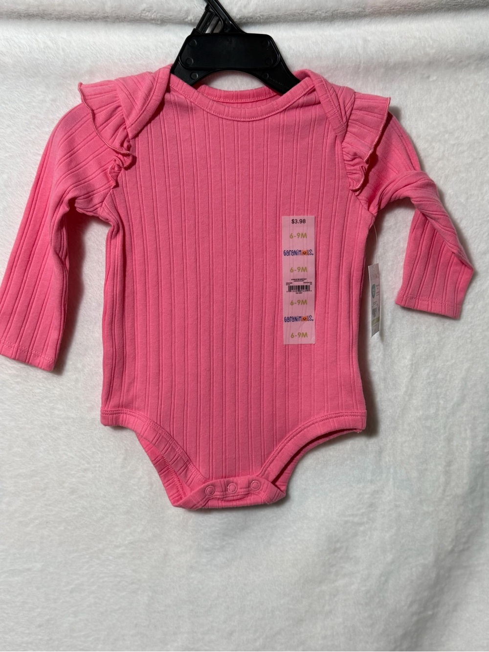 Girls' Pink Ribbed Long-Sleeve One-Piece Bodysuit - Unbranded